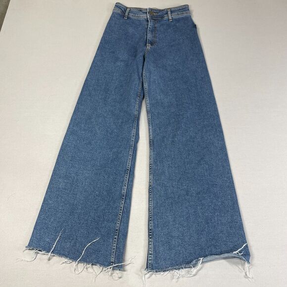Zara Denim - Zara Jeans Women 4 Blue High Rise Marine Straight Wide Leg Casual Capsule Denim